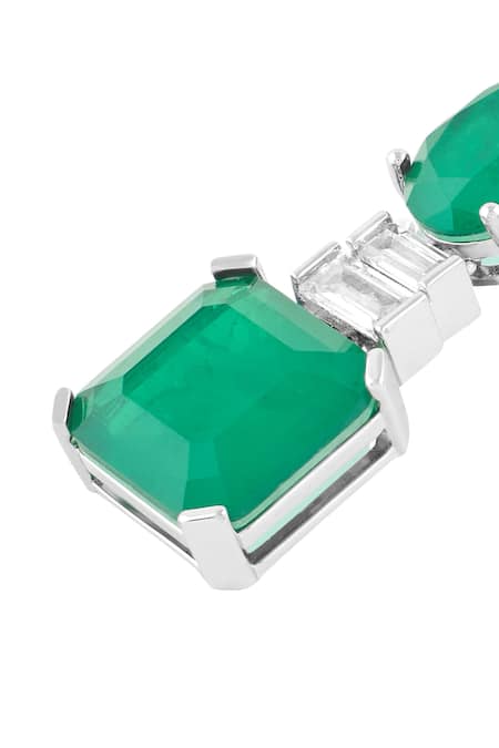 Buy_Isharya_Green Crystals, Stones Emerald Radiance Rhodium Plated Dangle Earrings _Online_at_Aza_Fashions