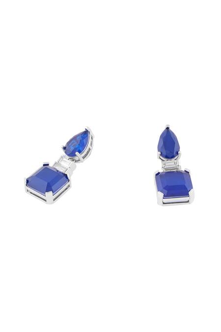 Isharya Blue Crystals Sapphire Radiance Rhodium Plated Dangle Earrings Online at Aza Fashions Isharya_Blue Crystals Sapphire Radiance Rhodium Plated Dangle Earrings_Online_at_Aza_Fashions