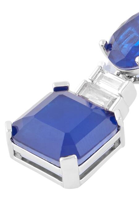 Buy Isharya Blue Crystals Sapphire Radiance Rhodium Plated Dangle Earrings Online at Aza Fashions Buy_Isharya_Blue Crystals Sapphire Radiance Rhodium Plated Dangle Earrings_Online_at_Aza_Fashions