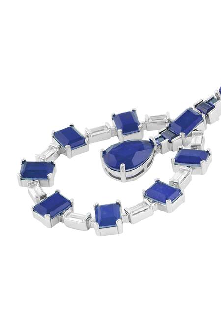 Isharya_Blue Crystals, Stones Sapphire Luxe Rhodium Plated Dangler Earrings _Online_at_Aza_Fashions