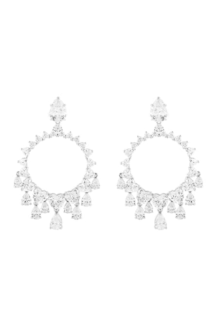 Shop Isharya White Crystals Lunar Elegance Rhodium Plated Moon Baalis at Aza Fashions Shop_Isharya_White Crystals Lunar Elegance Rhodium Plated Moon Baalis _at_Aza_Fashions