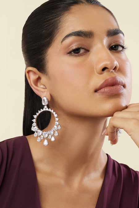 Isharya White Crystals Lunar Elegance Rhodium Plated Moon Baalis 