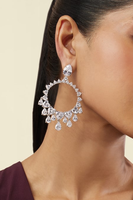 Shop Isharya White Crystals Lunar Elegance Rhodium Plated Moon Baalis Online at Aza Fashions Shop_Isharya_White Crystals Lunar Elegance Rhodium Plated Moon Baalis _Online_at_Aza_Fashions