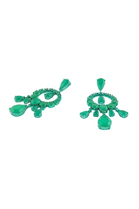 Isharya Green Stones Emerald Elegance Rhodium Plated Moon Baalis Online at Aza Fashions Isharya_Green Stones Emerald Elegance Rhodium Plated Moon Baalis _Online_at_Aza_Fashions
