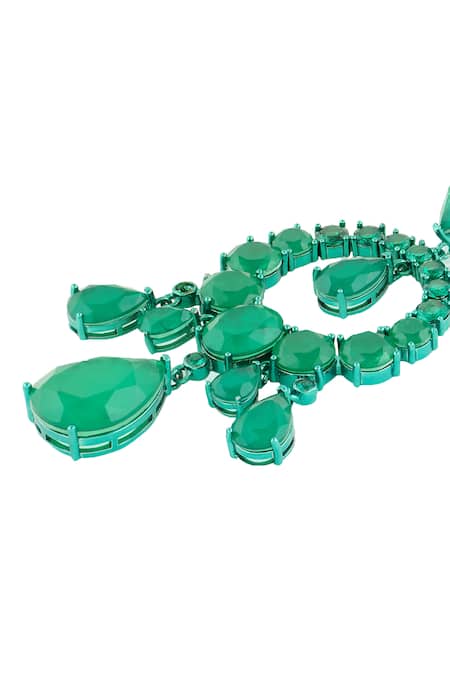 Buy Isharya Green Stones Emerald Elegance Rhodium Plated Moon Baalis Online at Aza Fashions Buy_Isharya_Green Stones Emerald Elegance Rhodium Plated Moon Baalis _Online_at_Aza_Fashions