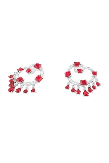 Isharya_Red Crystals, Stones Ruby Moon Luxe Rhodium Plated Baalis _Online_at_Aza_Fashions