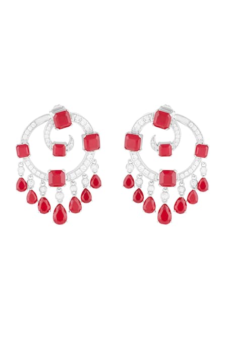 Shop_Isharya_Red Crystals, Stones Ruby Moon Luxe Rhodium Plated Baalis _at_Aza_Fashions