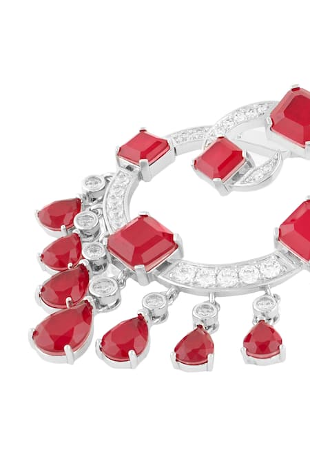Buy_Isharya_Red Crystals, Stones Ruby Moon Luxe Rhodium Plated Baalis _Online_at_Aza_Fashions