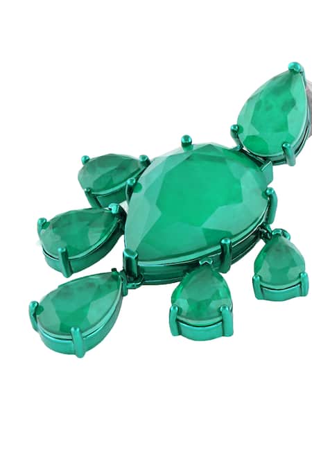 Buy_Isharya_Green Emerald Luxe Rhodium Plated Dangler Earrings_Online_at_Aza_Fashions