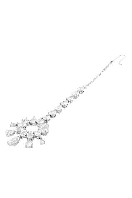 Isharya_White Celestial Radiance Rhodium Plated Maangtikka _Online_at_Aza_Fashions