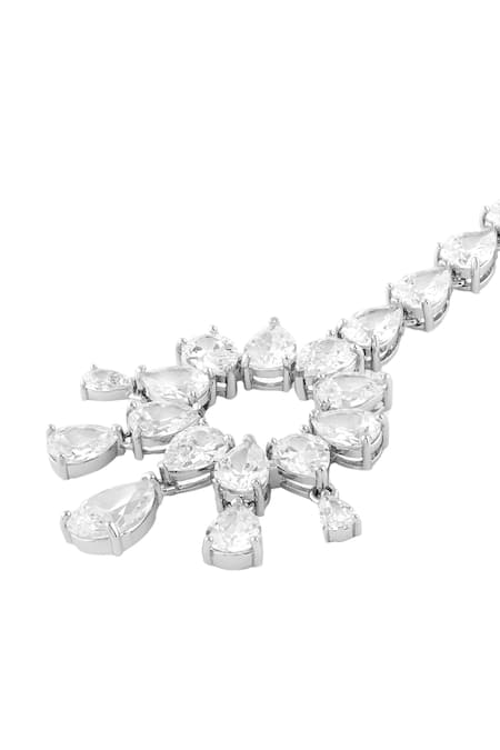 Buy_Isharya_White Celestial Radiance Rhodium Plated Maangtikka _Online_at_Aza_Fashions