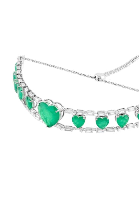 Buy Isharya Green Emerald Rhodium Plated Heart Choker Necklace Online at Aza Fashions Buy_Isharya_Green Emerald Rhodium Plated Heart Choker Necklace _Online_at_Aza_Fashions