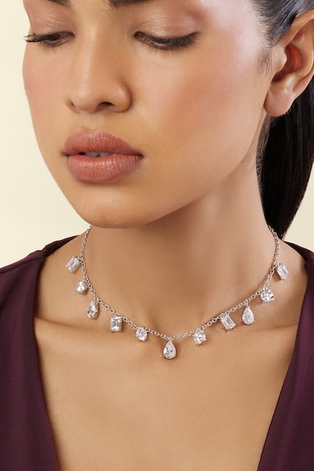 Shop_Isharya_Silver Plated Eterna Rhodium Charm Choker Necklace _Online_at_Aza_Fashions