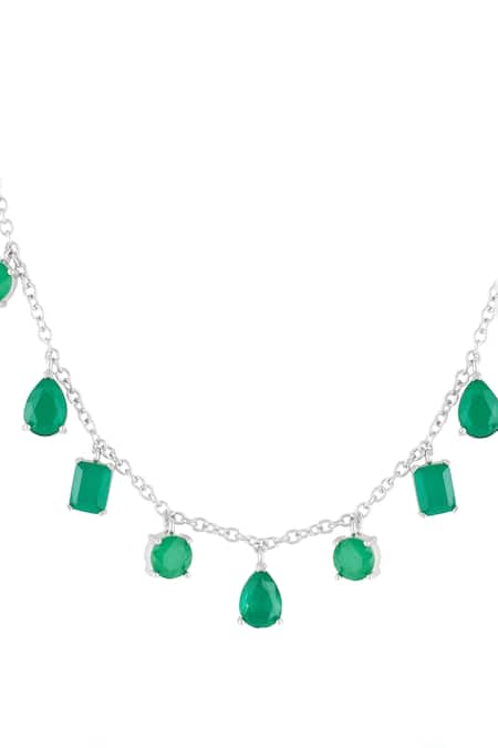 Isharya Green Eterna Emerald Rhodium Plated Charm Choker Online at Aza Fashions Isharya_Green Eterna Emerald Rhodium Plated Charm Choker _Online_at_Aza_Fashions