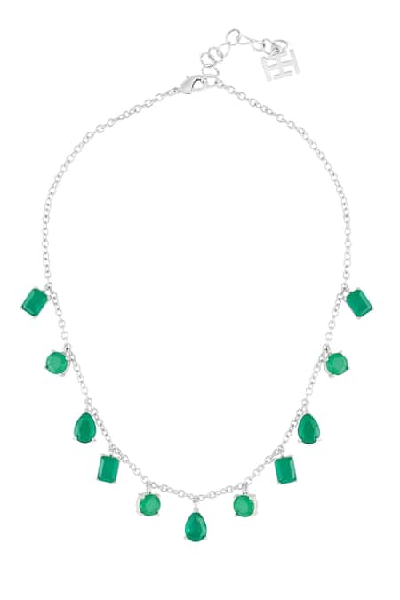 Isharya Eterna Emerald Rhodium Plated Charm Choker 