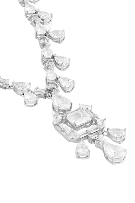 Buy_Isharya_White Timeless Elegance Rhodium Plated Long Necklace _Online_at_Aza_Fashions