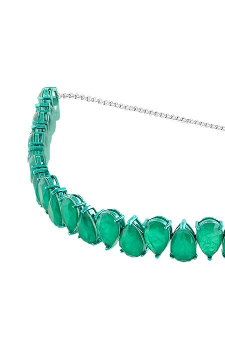 Isharya_Green Elysian Rhodium Plated Emerald Choker Necklace_Online_at_Aza_Fashions