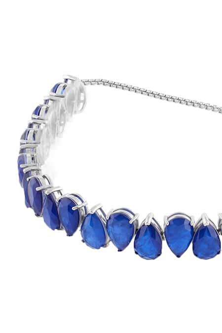 Isharya Blue Elysian Sapphire Rhodium Plated Choker Necklace Online at Aza Fashions Isharya_Blue Elysian Sapphire Rhodium Plated Choker Necklace _Online_at_Aza_Fashions