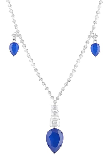 Isharya_Blue Sapphire Radiance Rhodium Plated Long Necklace _Online_at_Aza_Fashions