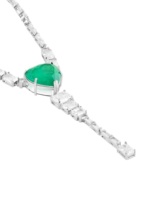 Buy Isharya Green Emerald Elegance Rhodium Plated Y Necklace Online at Aza Fashions Buy_Isharya_Green Emerald Elegance Rhodium Plated Y Necklace _Online_at_Aza_Fashions