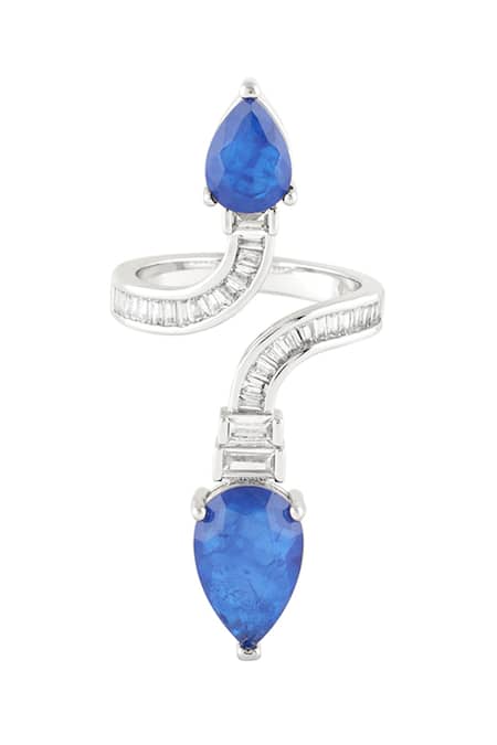 Buy_Isharya_Blue Crystals, Gemstones Celestial Sapphire Statement Rhodium Plated Ring _Online_at_Aza_Fashions