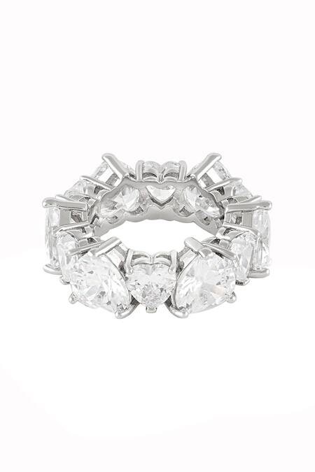 Isharya_White Crystals Eternal Elegance Infinity Rhodium Plated Band Ring_Online_at_Aza_Fashions