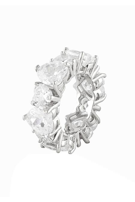 Buy_Isharya_White Crystals Eternal Elegance Infinity Rhodium Plated Band Ring_Online_at_Aza_Fashions