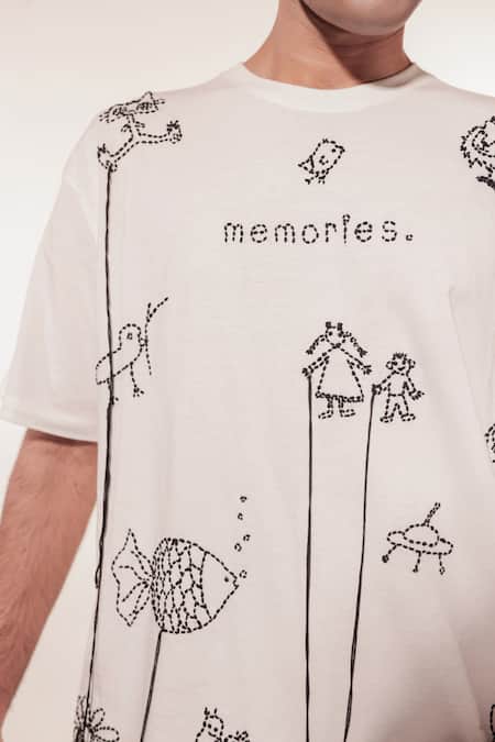 Buy Jubinav Chadha White Cotton Embroidery Kantha Doodle T-shirt Online at Aza Fashions Buy_Jubinav Chadha_White Cotton Embroidery Kantha Doodle T-shirt _Online_at_Aza_Fashions
