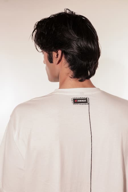 Jubinav Chadha White Cotton Embroidery Kantha Doodle T-shirt at Aza Fashions Jubinav Chadha_White Cotton Embroidery Kantha Doodle T-shirt _at_Aza_Fashions