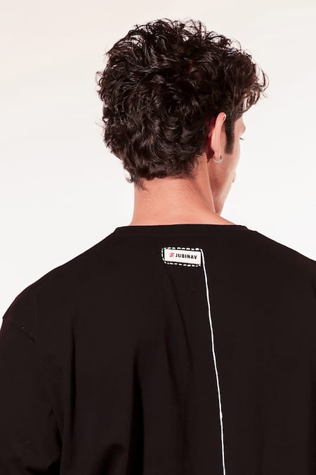 Shop Jubinav Chadha Black Cotton Embroidery Kantha Doodle T-shirt Online at Aza Fashions Shop_Jubinav Chadha_Black Cotton Embroidery Kantha Doodle T-shirt _Online_at_Aza_Fashions