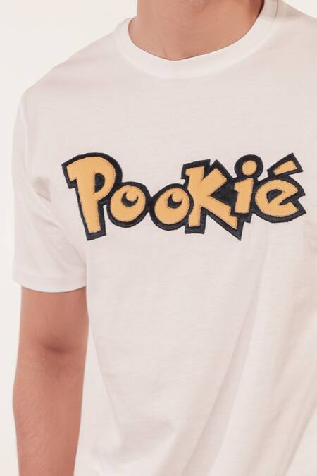 Shop_Jubinav Chadha_White Cotton Embroidery Pookie Patchwork T-shirt _Online_at_Aza_Fashions