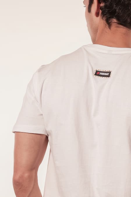 Jubinav Chadha_White Cotton Embroidery Pookie Patchwork T-shirt _at_Aza_Fashions