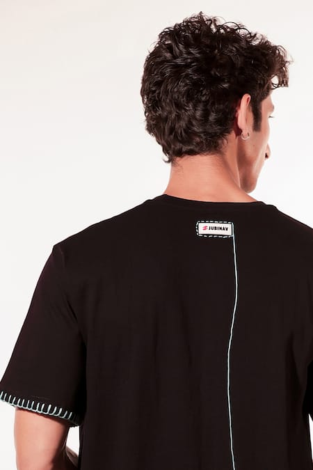 Buy Jubinav Chadha Black Cotton Embroidery Origami Boat And Waves T-shirt Buy_Jubinav Chadha_Black Cotton Embroidery Origami Boat And Waves T-shirt