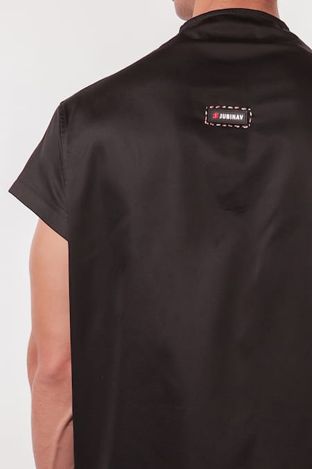 Buy_Jubinav Chadha_Black Cotton, Lycra Embroidery Kantha Landscape T-shirt _Online_at_Aza_Fashions