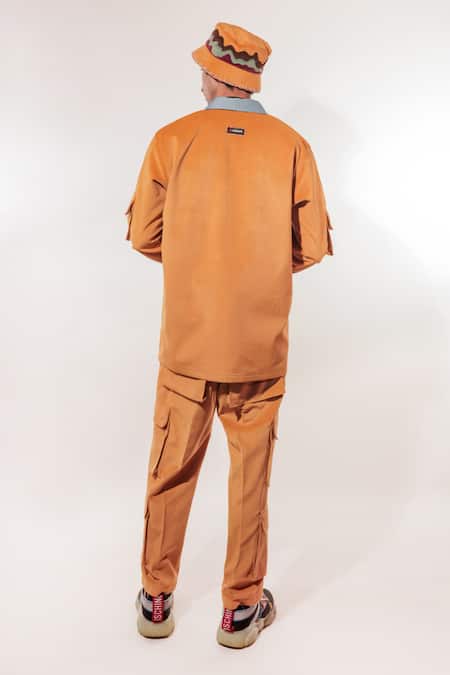 Shop Jubinav Chadha Mustard Suede Cargo Pant at Aza Fashions Shop_Jubinav Chadha_Mustard Suede Cargo Pant _at_Aza_Fashions