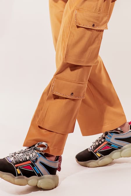 Shop Jubinav Chadha Mustard Suede Cargo Pant Online at Aza Fashions Shop_Jubinav Chadha_Mustard Suede Cargo Pant _Online_at_Aza_Fashions