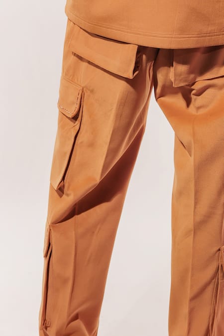 Jubinav Chadha Mustard Suede Cargo Pant at Aza Fashions Jubinav Chadha_Mustard Suede Cargo Pant _at_Aza_Fashions