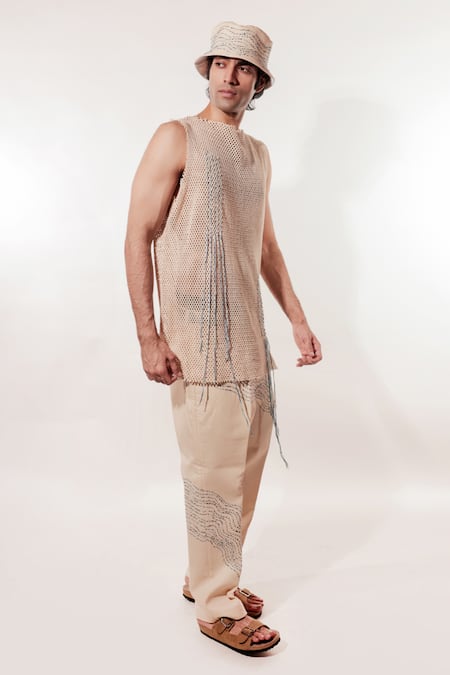 Jubinav Chadha Cream Kantha Crochet Vest Online at Aza Fashions Jubinav Chadha_Cream Kantha Crochet Vest _Online_at_Aza_Fashions