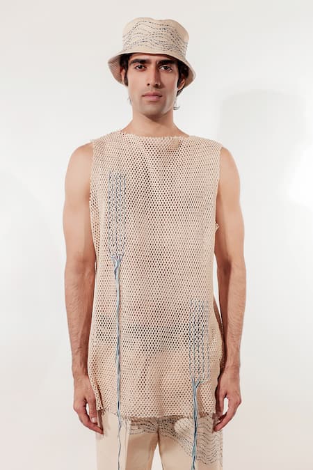 Jubinav Chadha Cream Kantha Crochet Vest 
