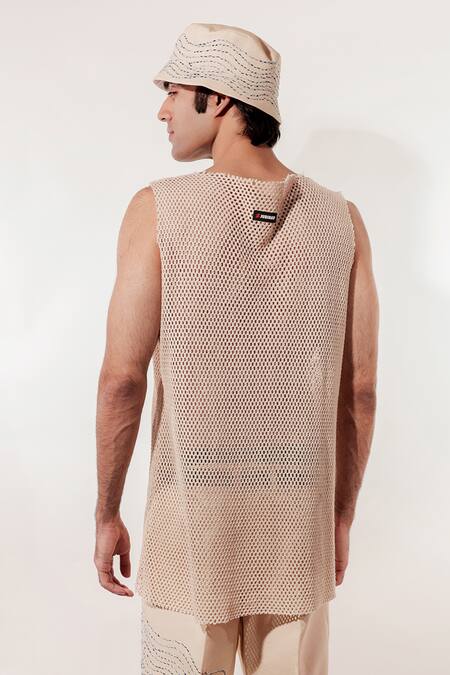 Jubinav Chadha Cream Kantha Crochet Vest at Aza Fashions Jubinav Chadha_Cream Kantha Crochet Vest _at_Aza_Fashions