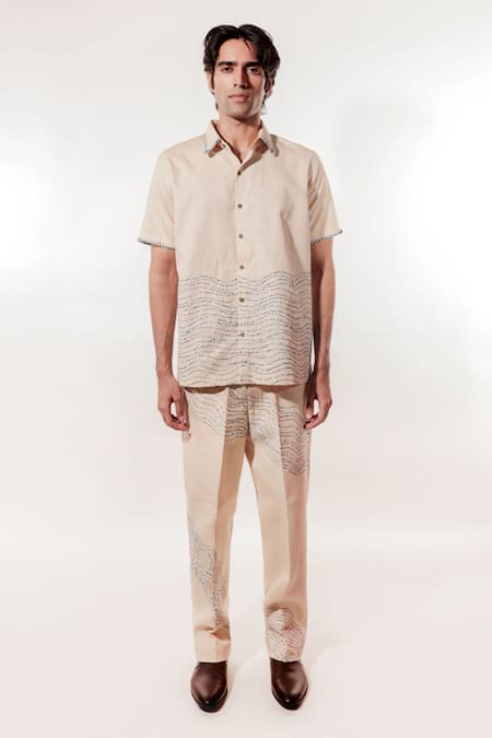 Buy Jubinav Chadha Cream Linen Embroidery Kantha Shirt Online at Aza Fashions Buy_Jubinav Chadha_Cream Linen Embroidery Kantha Shirt _Online_at_Aza_Fashions
