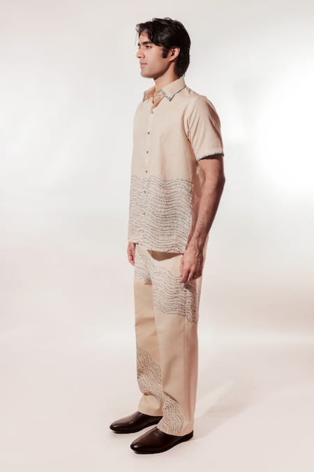 Shop Jubinav Chadha Cream Linen Embroidery Kantha Shirt Online at Aza Fashions Shop_Jubinav Chadha_Cream Linen Embroidery Kantha Shirt _Online_at_Aza_Fashions