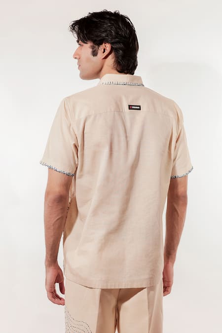 Jubinav Chadha Cream Linen Embroidery Kantha Shirt at Aza Fashions Jubinav Chadha_Cream Linen Embroidery Kantha Shirt _at_Aza_Fashions