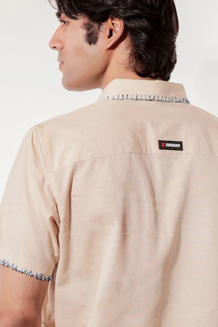 Buy Jubinav Chadha Cream Linen Embroidery Kantha Shirt Buy_Jubinav Chadha_Cream Linen Embroidery Kantha Shirt