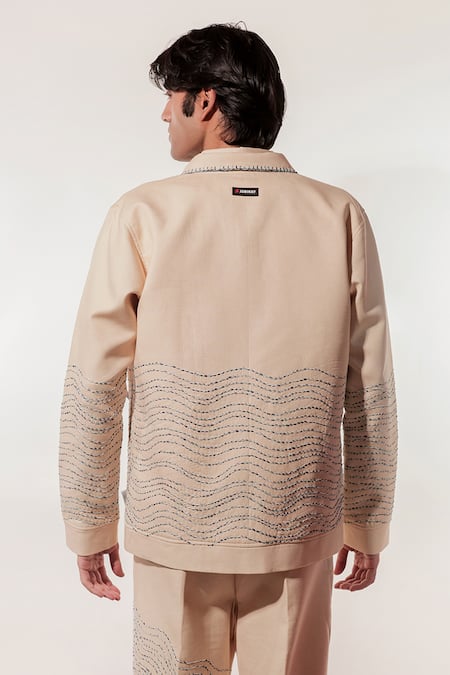 Jubinav Chadha_Cream Linen Embroidery Origami Boat And Kantha Jacket _at_Aza_Fashions