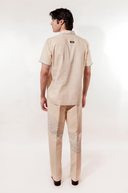 Shop_Jubinav Chadha_Cream Linen Embroidery Kantha Pant _at_Aza_Fashions