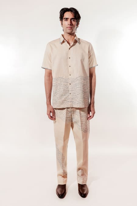 Jubinav Chadha Cream Linen Embroidery Kantha Pant 