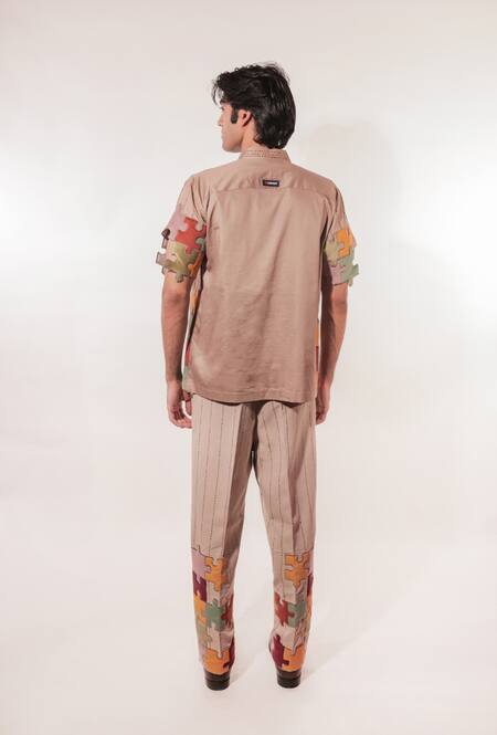 Jubinav Chadha Beige Cotton Puzzle Quilted Shirt Online at Aza Fashions Jubinav Chadha_Beige Cotton Puzzle Quilted Shirt _Online_at_Aza_Fashions