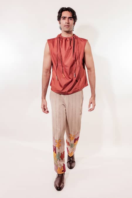 Jubinav Chadha Rust Cotton, Lycra Laundry Bag Vest Shirt Online at Aza Fashions Jubinav Chadha_Rust Cotton, Lycra Laundry Bag Vest Shirt _Online_at_Aza_Fashions