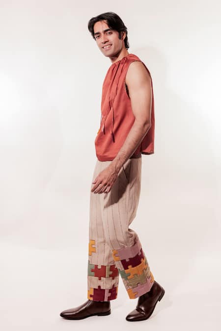 Buy Jubinav Chadha Rust Cotton, Lycra Laundry Bag Vest Shirt Online at Aza Fashions Buy_Jubinav Chadha_Rust Cotton, Lycra Laundry Bag Vest Shirt _Online_at_Aza_Fashions